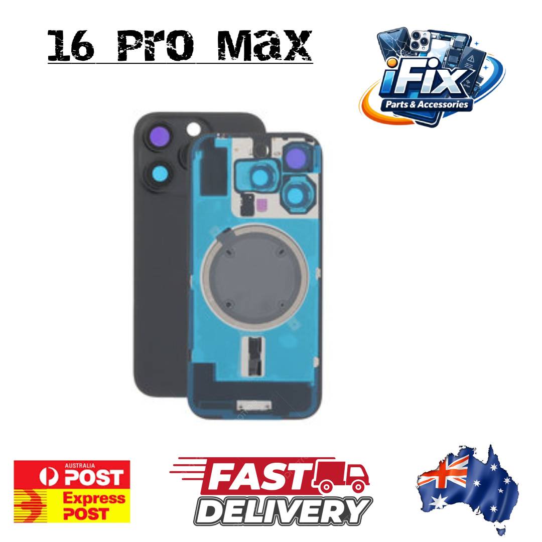 iPhone 16 Pro Max - Rear Housing Glass + Camera Lens + Metal Plate + Magsafe Magnet (Black Titanium)