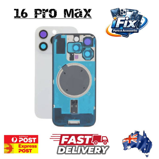 iPhone 16 Pro Max - Rear Housing Glass + Camera Lens + Metal Plate + Magsafe Magnet (White Titanium)